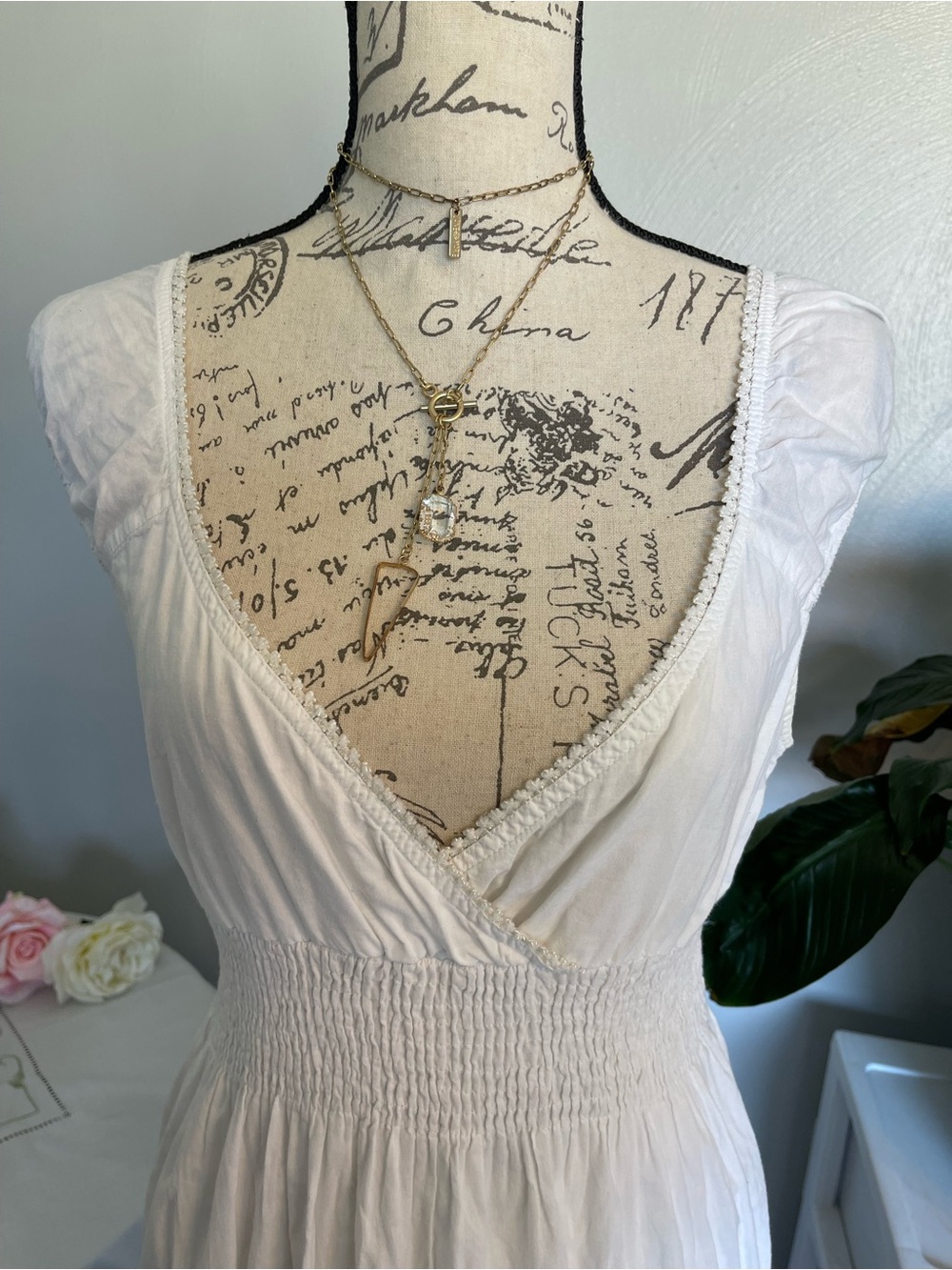 Speed Control White Cottagecore Midi Dress Lace Puff Sleeve Smocked Large - Picture 4 of 9